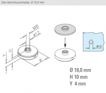 Preview: Zier-Abschlussscheibe maße 19mm